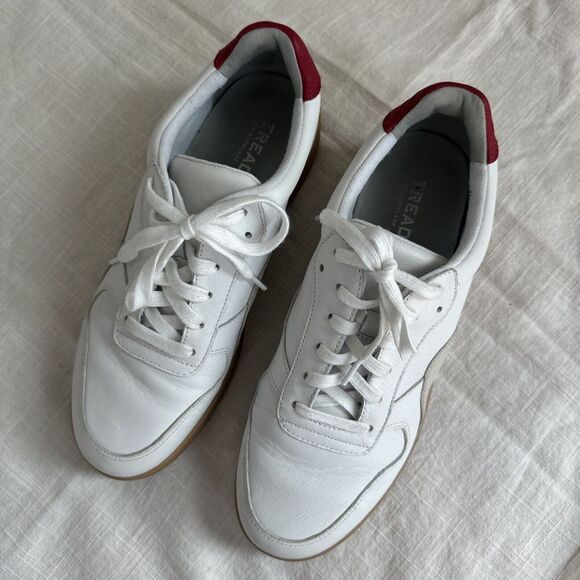 Tread by Everlane Unisex Low Top Leather Athletic Sneakers White Red F9.5 M7.5 - Picture 3 of 9